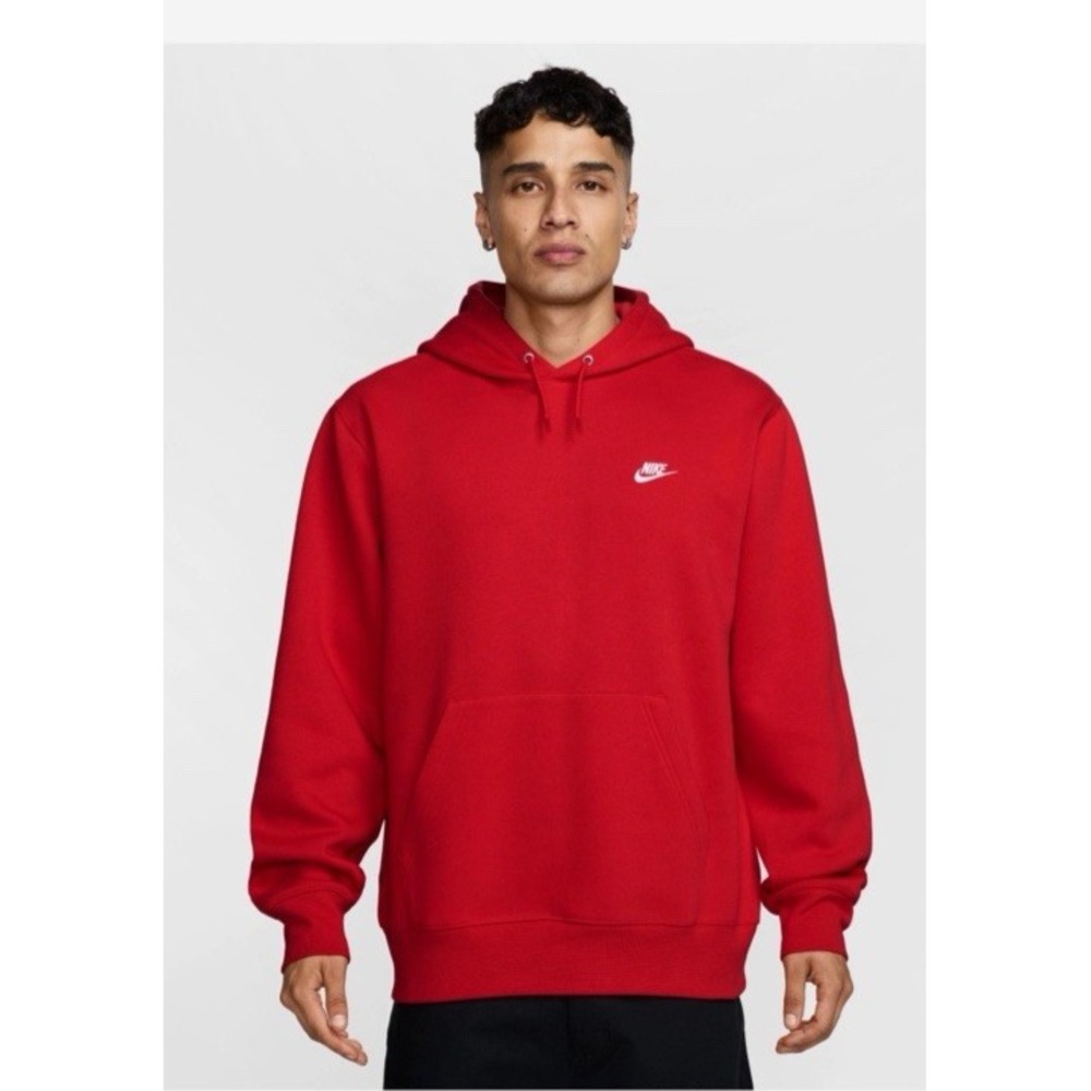 Nike Sportswear Club Pullover Hoodie Sweatshirt Red Size Medium Classic Athletic